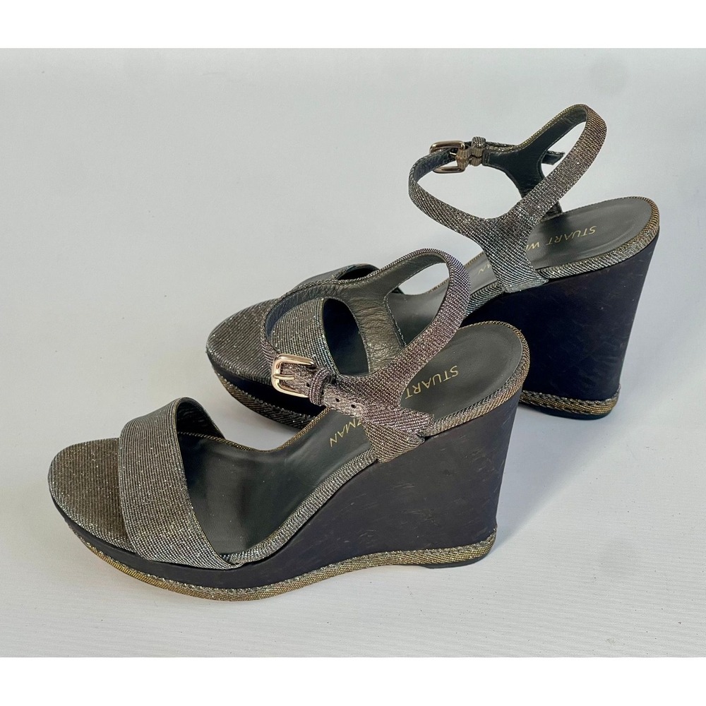 Stuart Weitzman Wedge Sandals Size 9.5 Metallic Platform Women - Picture 2 of 5